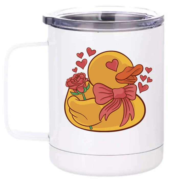 Rubber Duck Valentines Day Rose Cute Front & Back 12oz Stainless Steel Tumbler Cup