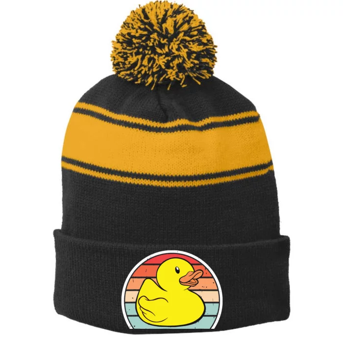 Rubber Duck Vintage Rubber Duckie Retro Stripe Pom Pom Beanie