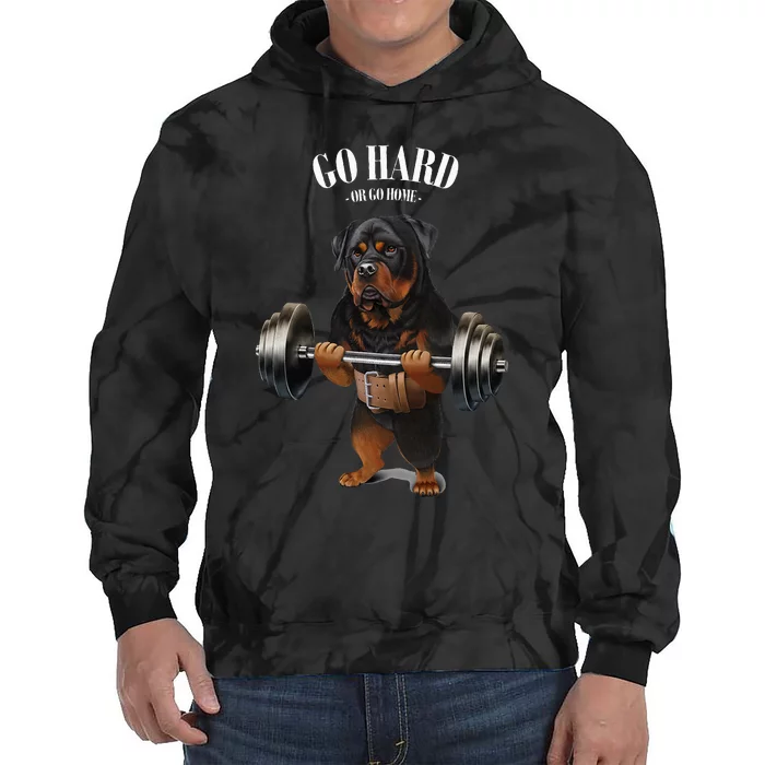 Rottweiler Dog Weightlifting In Fitness Gym Tie Dye Hoodie