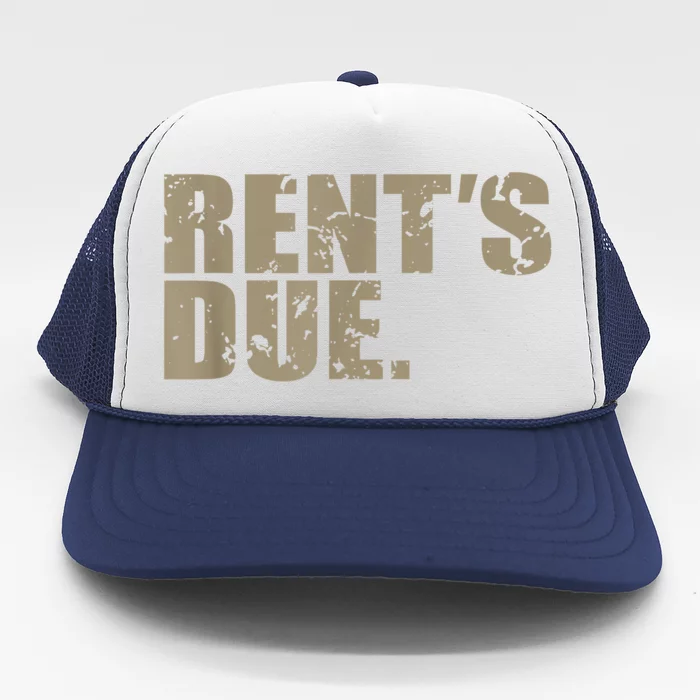 Rent's Due Work Hard Bodybuilder Weightlifting Distressed Trucker Hat