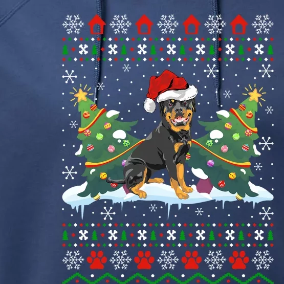 Rottweiler Dog Xmas Gift Ugly Rottweiler Christmas Funny Gift Performance Fleece Hoodie