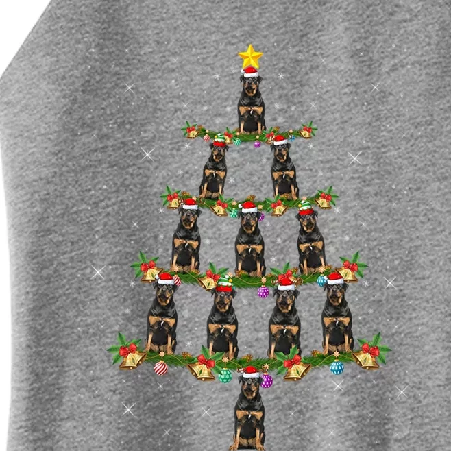 Rottweiler Dog Xmas Lights Santa Rottweiler Christmas Tree Gift Women’s Perfect Tri Rocker Tank