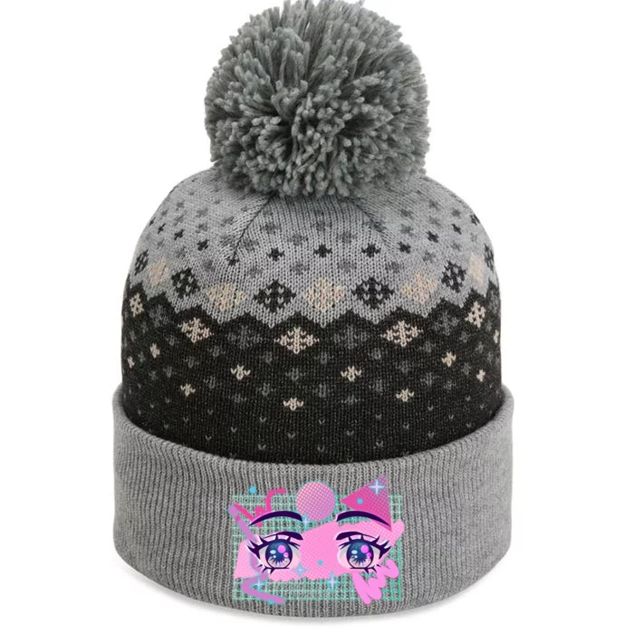 Retro Eighties 80's Pop Art Kawaii Anime Eyes The Baniff Cuffed Pom Beanie