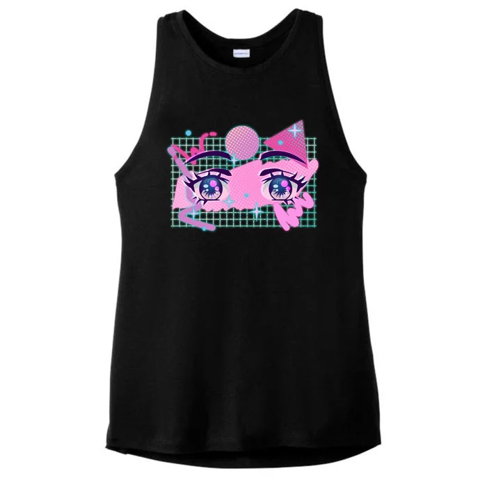 Retro Eighties 80's Pop Art Kawaii Anime Eyes Ladies Tri-Blend Wicking Tank