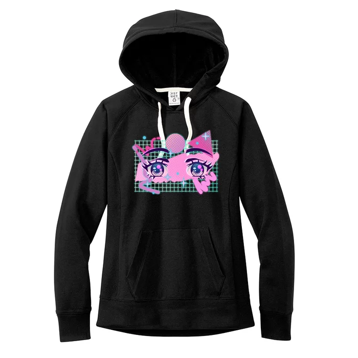 Retro Eighties 80's Pop Art Kawaii Anime Eyes Women's Fleece Hoodie