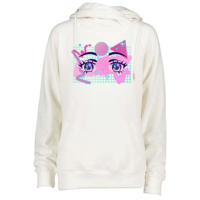 Retro Eighties 80's Pop Art Kawaii Anime Eyes Womens Funnel Neck Pullover Hood