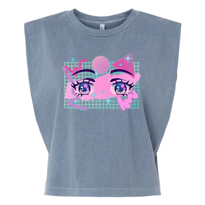 Retro Eighties 80's Pop Art Kawaii Anime Eyes Garment-Dyed Women's Muscle Tee