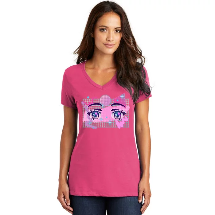 Retro Eighties 80's Pop Art Kawaii Anime Eyes Women's V-Neck T-Shirt