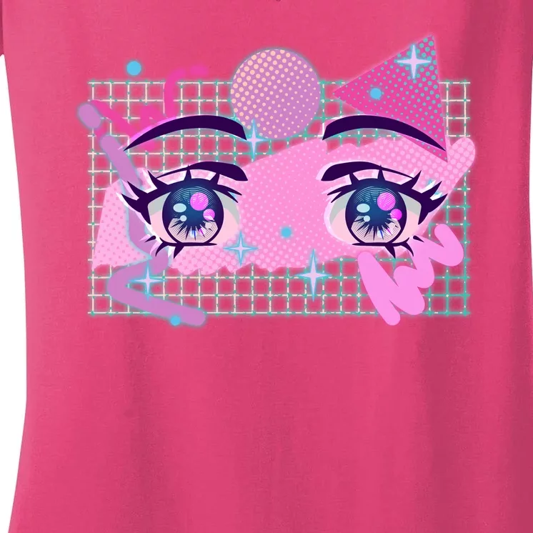 Retro Eighties 80's Pop Art Kawaii Anime Eyes Women's V-Neck T-Shirt