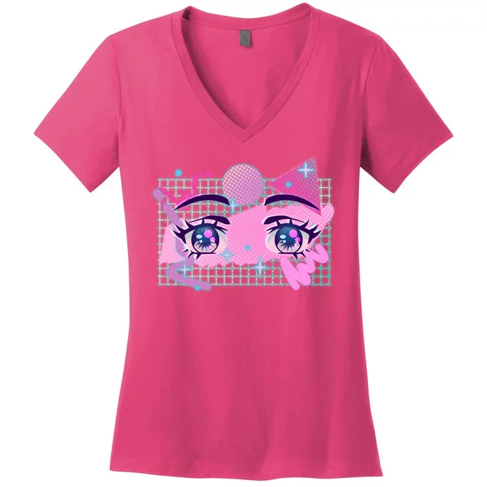 Retro Eighties 80's Pop Art Kawaii Anime Eyes Women's V-Neck T-Shirt