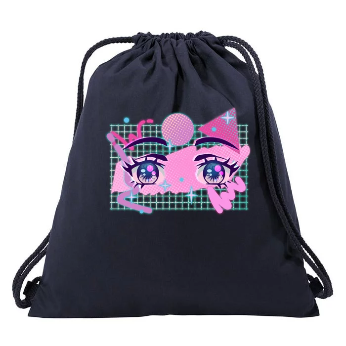 Retro Eighties 80's Pop Art Kawaii Anime Eyes Drawstring Bag