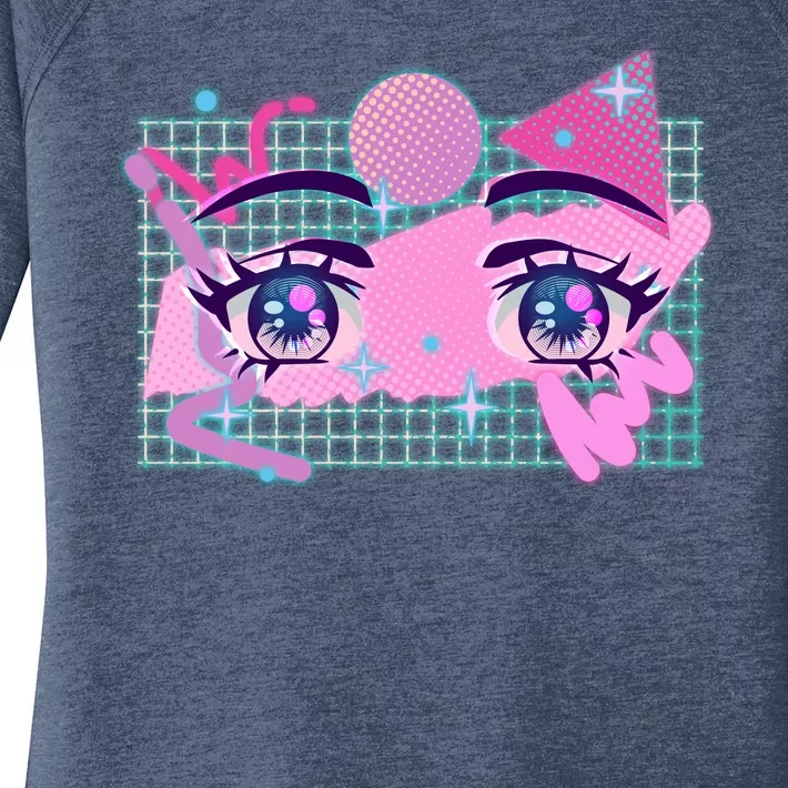 Retro Eighties 80's Pop Art Kawaii Anime Eyes Women's Perfect Tri Tunic Long Sleeve Shirt