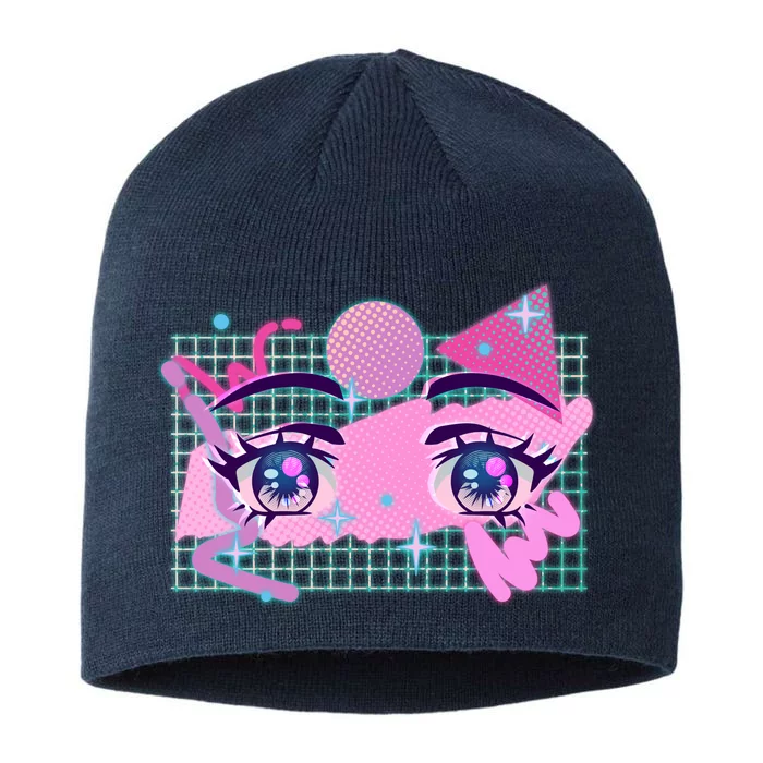 Retro Eighties 80's Pop Art Kawaii Anime Eyes 8 1/2in Sustainable Knit Beanie