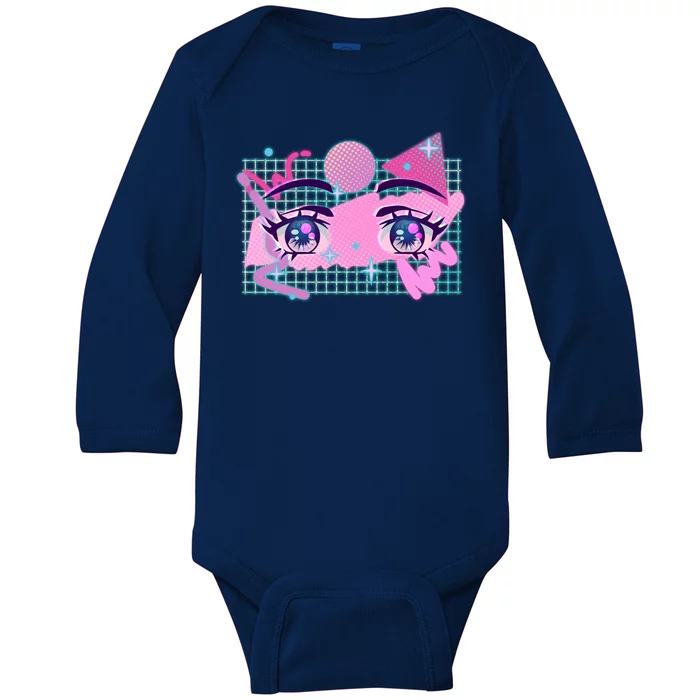 Retro Eighties 80's Pop Art Kawaii Anime Eyes Baby Long Sleeve Bodysuit