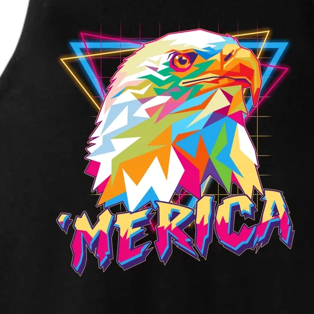 Retro Eighties 80's Merica Polygon Eagle Head Ladies Tri-Blend Wicking Tank