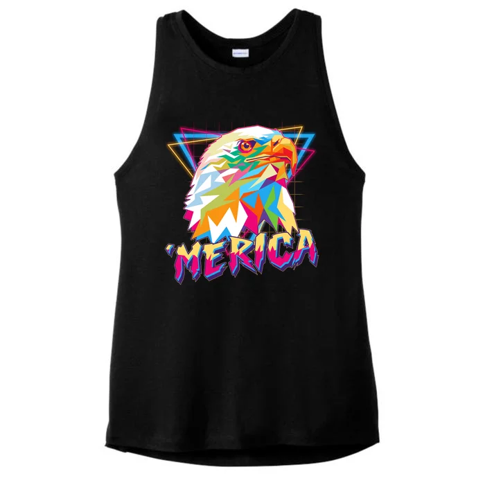 Retro Eighties 80's Merica Polygon Eagle Head Ladies Tri-Blend Wicking Tank