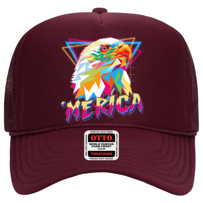 Retro Eighties 80's Merica Polygon Eagle Head High Crown Mesh Trucker Hat