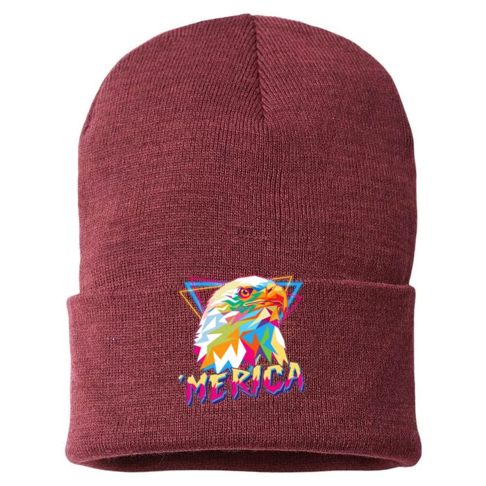 Retro Eighties 80's Merica Polygon Eagle Head Sustainable Knit Beanie