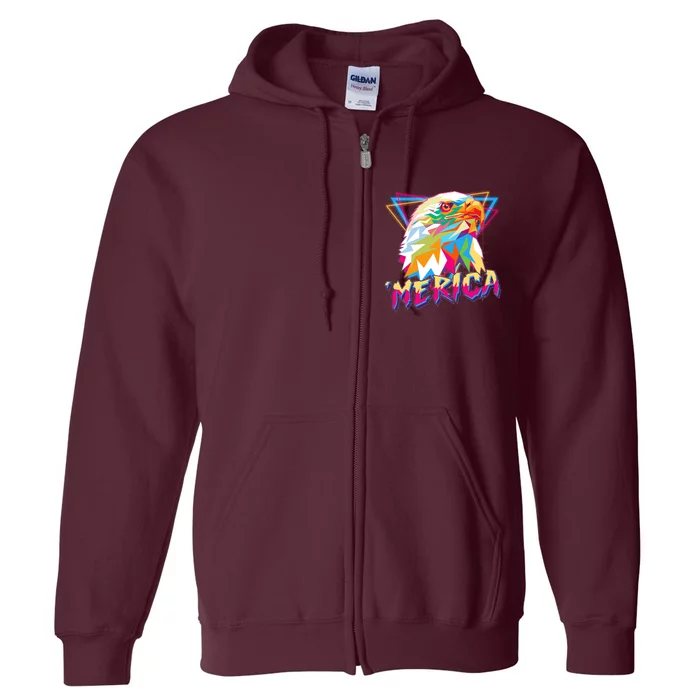 Retro Eighties 80's Merica Polygon Eagle Head Full Zip Hoodie