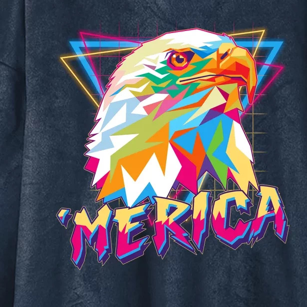 Retro Eighties 80's Merica Polygon Eagle Head Hooded Wearable Blanket