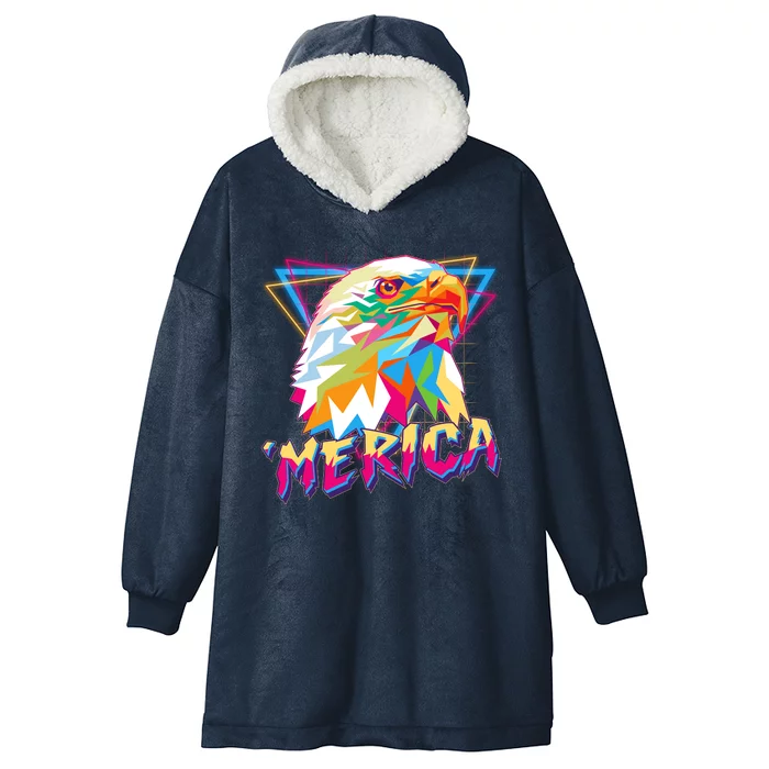 Retro Eighties 80's Merica Polygon Eagle Head Hooded Wearable Blanket