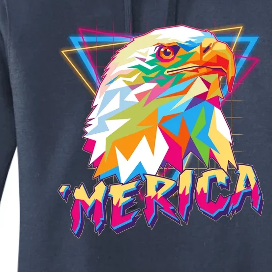 Retro Eighties 80's Merica Polygon Eagle Head Women's Pullover Hoodie