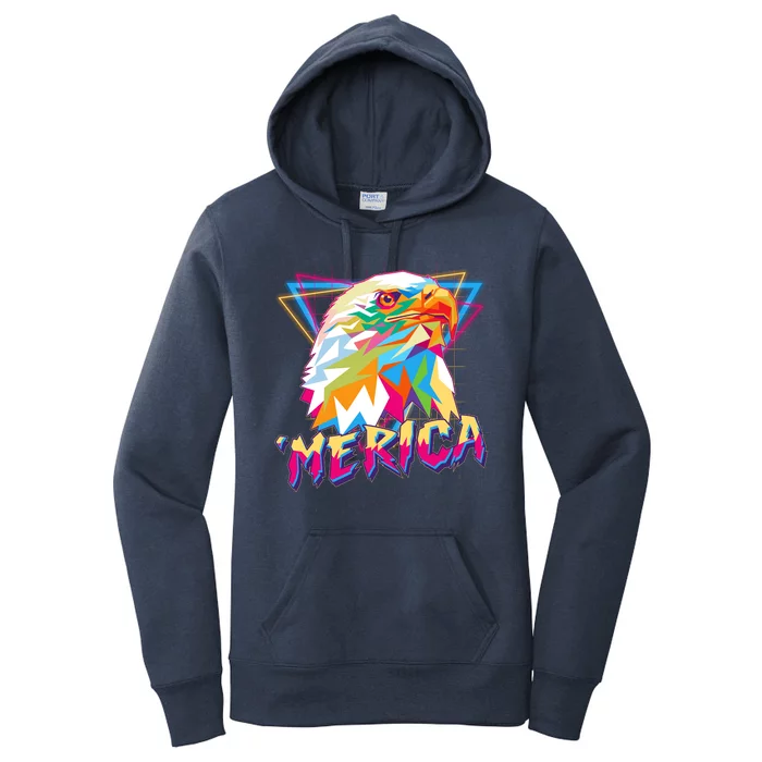 Retro Eighties 80's Merica Polygon Eagle Head Women's Pullover Hoodie