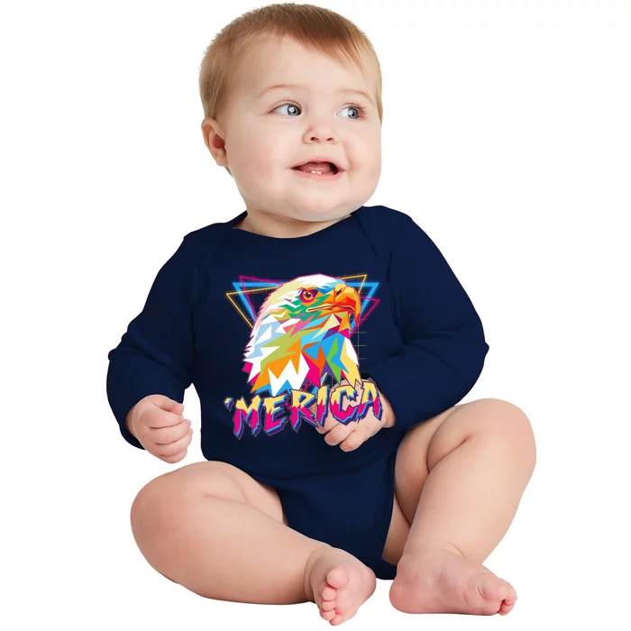 Retro Eighties 80's Merica Polygon Eagle Head Baby Long Sleeve Bodysuit