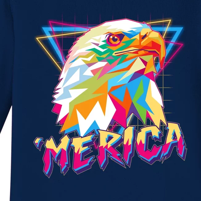 Retro Eighties 80's Merica Polygon Eagle Head Baby Long Sleeve Bodysuit