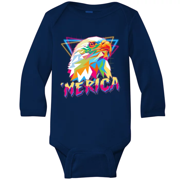 Retro Eighties 80's Merica Polygon Eagle Head Baby Long Sleeve Bodysuit