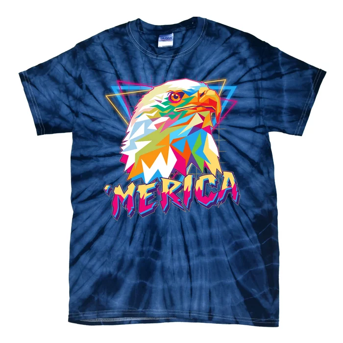 Retro Eighties 80's Merica Polygon Eagle Head Tie-Dye T-Shirt