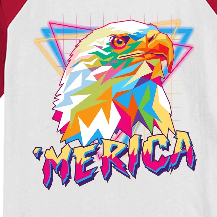 Retro Eighties 80's Merica Polygon Eagle Head Kids Colorblock Raglan Jersey