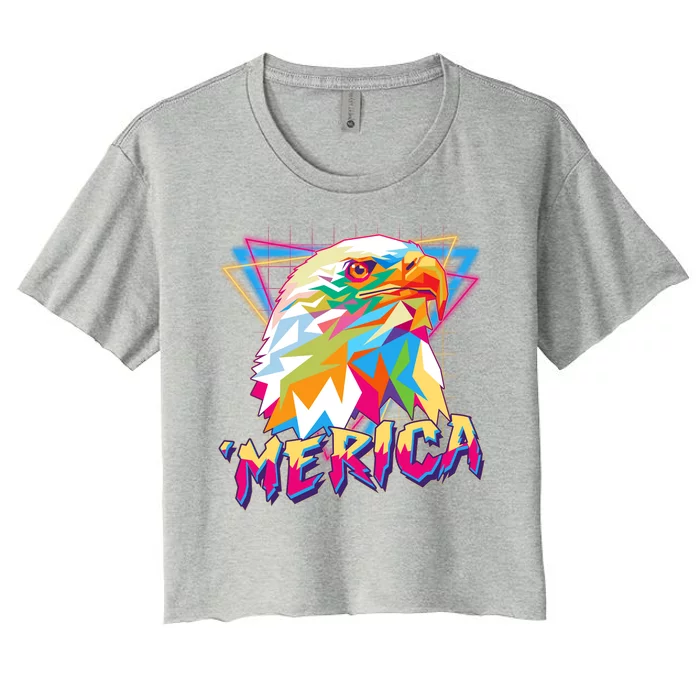 Retro Eighties 80's Merica Polygon Eagle Head Women's Crop Top Tee