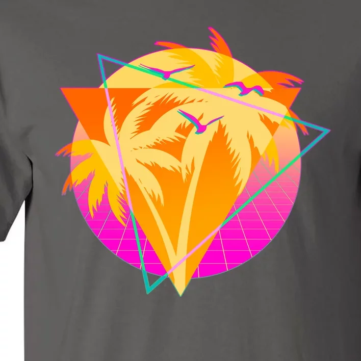 Retro Eighties 80's Tropical Palm Trees Emblem Tall T-Shirt