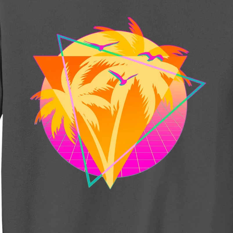 Retro Eighties 80's Tropical Palm Trees Emblem Tall Sweatshirt