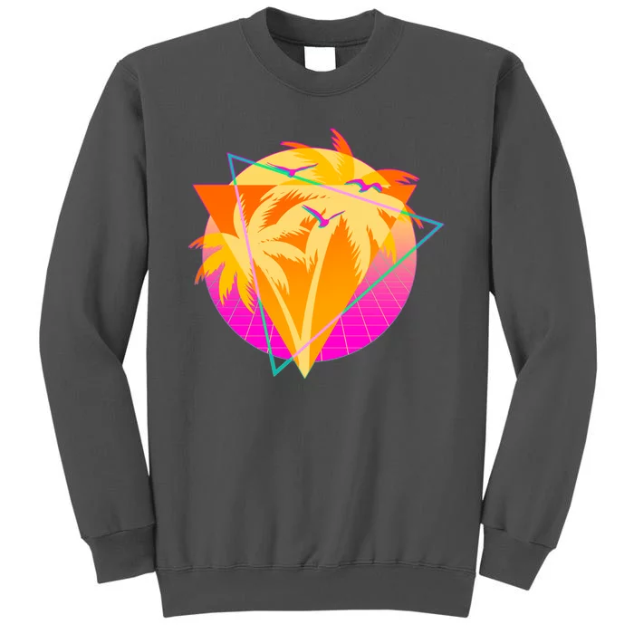 Retro Eighties 80's Tropical Palm Trees Emblem Tall Sweatshirt