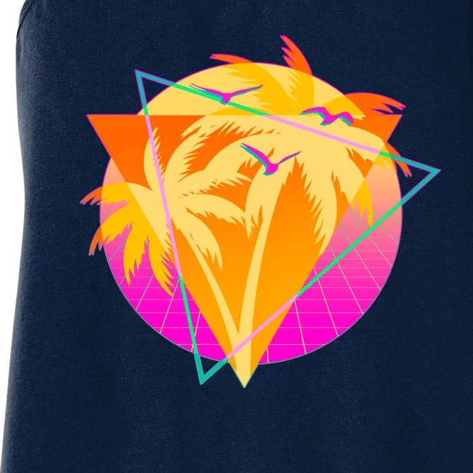 Retro Eighties 80's Tropical Palm Trees Emblem Women's Racerback Tank