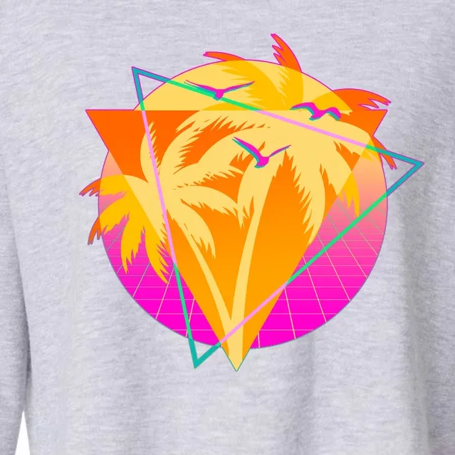 Retro Eighties 80's Tropical Palm Trees Emblem Cropped Pullover Crew