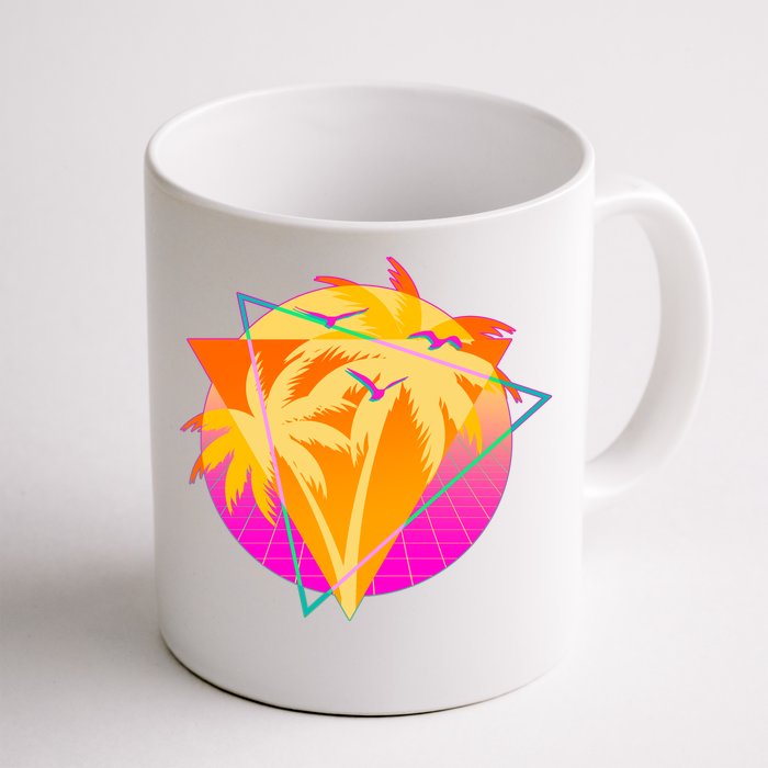 Retro Eighties 80's Tropical Palm Trees Emblem Front & Back Coffee Mug