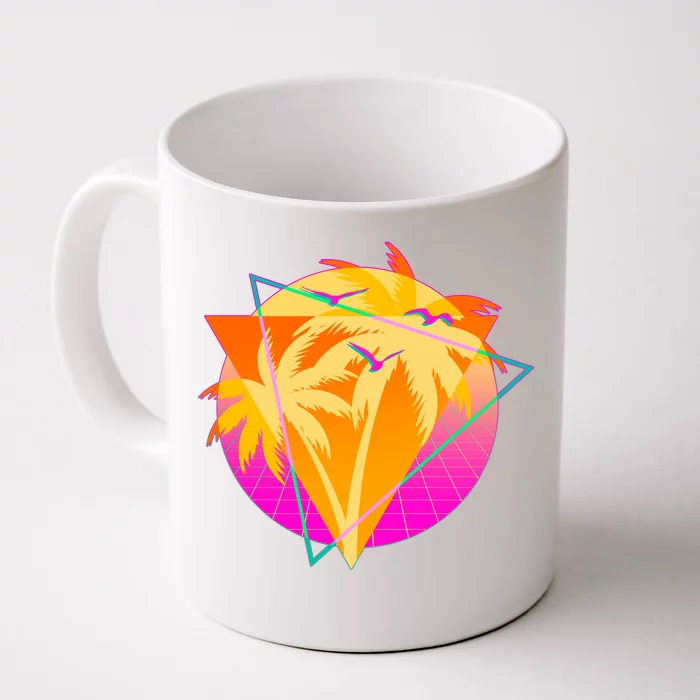 Retro Eighties 80's Tropical Palm Trees Emblem Front & Back Coffee Mug