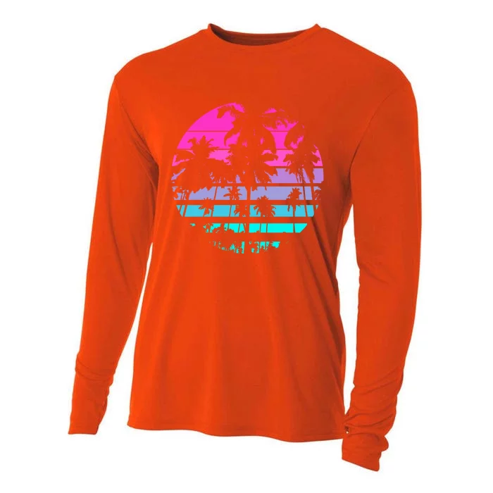 Retro Eighties 80s And 90s Beach Style Design With Palm Trees Great Gift Cooling Performance Long Sleeve Crew