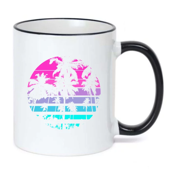 Retro Eighties 80s And 90s Beach Style Design With Palm Trees Great Gift Black Color Changing Mug