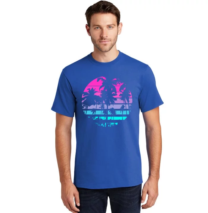 Retro Eighties 80s And 90s Beach Style Design With Palm Trees Great Gift Tall T-Shirt