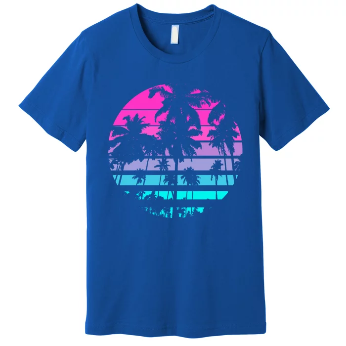 Retro Eighties 80s And 90s Beach Style Design With Palm Trees Great Gift Premium T-Shirt