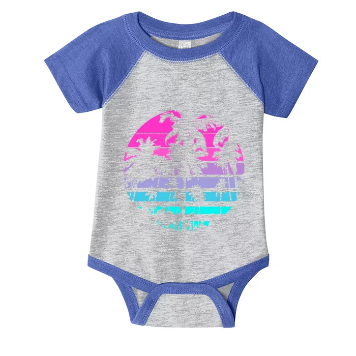 Retro Eighties 80s And 90s Beach Style Design With Palm Trees Great Gift Infant Baby Jersey Bodysuit