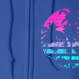 Retro Eighties 80s And 90s Beach Style Design With Palm Trees Great Gift Full Zip Hoodie