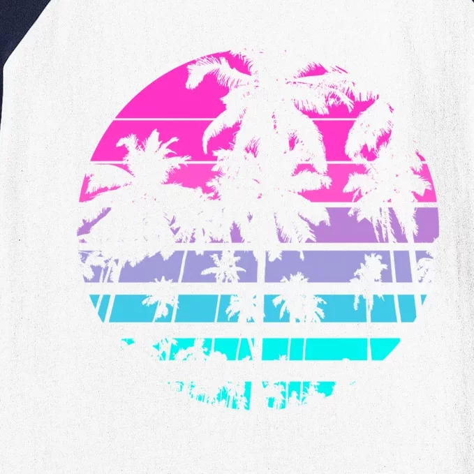 Retro Eighties 80s And 90s Beach Style Design With Palm Trees Great Gift Baseball Sleeve Shirt