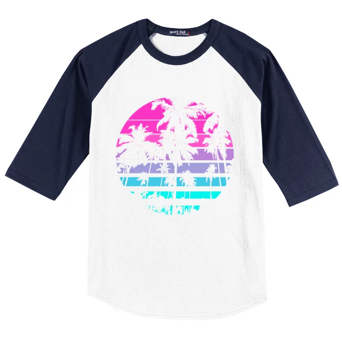 Retro Eighties 80s And 90s Beach Style Design With Palm Trees Great Gift Baseball Sleeve Shirt