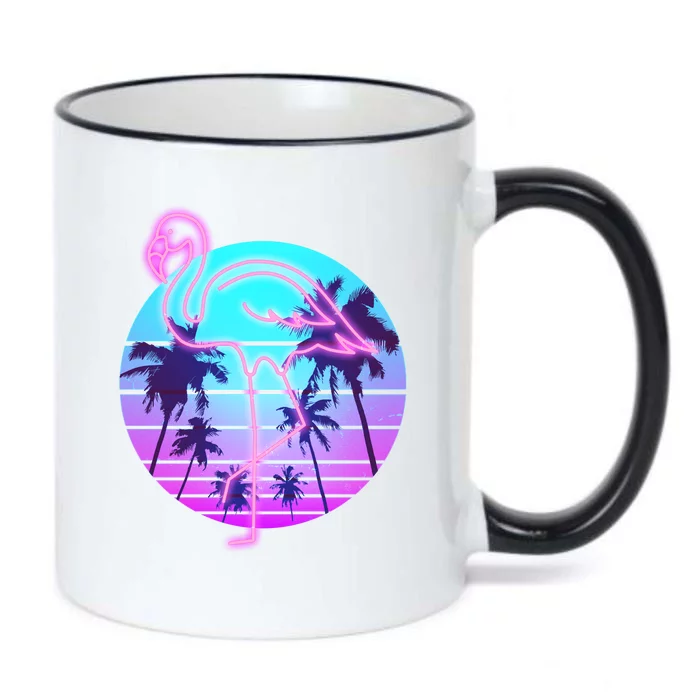 Retro Eighties 80's Neon Flamingo Emblem Black Color Changing Mug