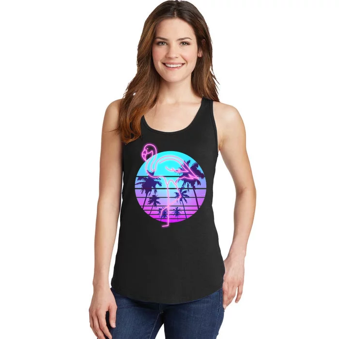 Retro Eighties 80's Neon Flamingo Emblem Ladies Essential Tank